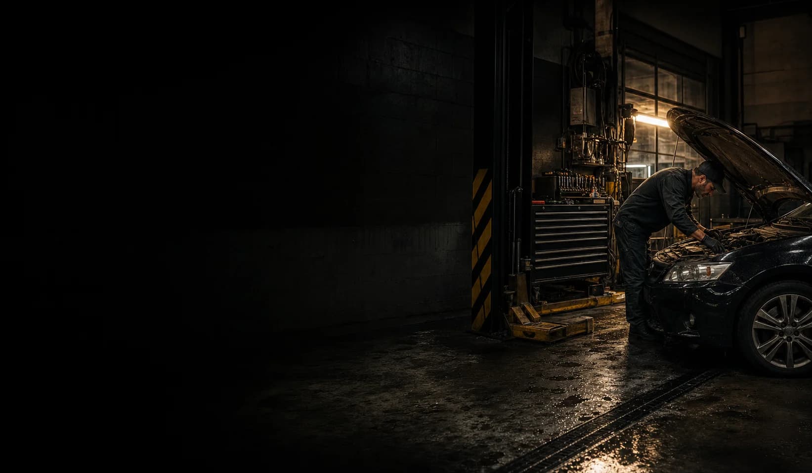 Independent mechanic working in an auto repair shop